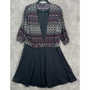 Perceptions Dress XL Knee Length Black Purple Floral 2 Piece Dress & Jacket